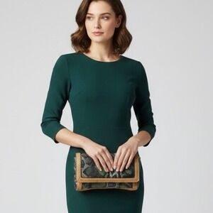 LOFT Faux Snake Clutch Purse Green Blue Tan‎ Magnetic Closure Zip Pocket Event